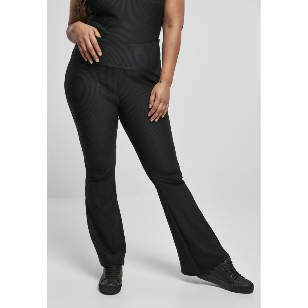 Urban Classics - High Waist Rib Boot Cut Leggings - Black